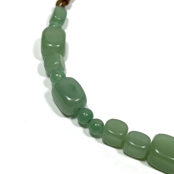 Necklace Jadeite Green Stones Brown Leather 925 Findings 17.5”+4” - Picture 2 of 15